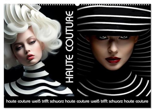 Haute Couture - Weiß trifft Schwarz (Wandkalender 2026 DIN A2 quer), CALVENDO Monatskalender: Eine Fusion von zeitloser Eleganz und kreativer Extravaganz (CALVENDO Menschen)