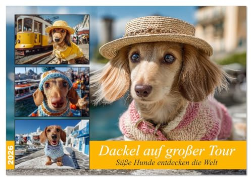 Dackel auf großer Tour - Süße Hunde entdecken die Welt (Tischkalender 2026 DIN A5 quer), CALVENDO Monatskalender: Hundekalender mit Dackeln auf ... Europa und darüber hinaus. (CALVENDO Tiere)