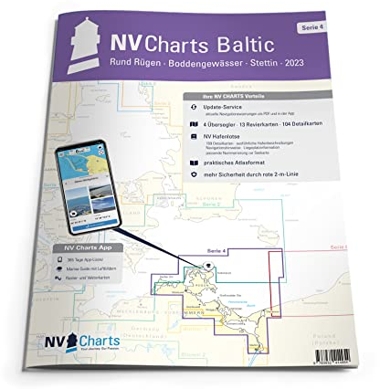 NV Charts Seekarte Ostsee Serie 4 - Rund Rügen - Boddengewässer - Stettin - Seekarte im Atlas Format