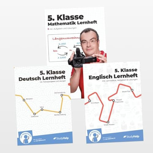 5. Klasse Hauptfächer Set komplett (Mathe, Deutsch, Englisch) / Lernheft, Übungsheft / Rechnen, Rechtschreibung, Übungen, Grammatik: Inkl. Aufgaben + Lösungen + Lernvideos