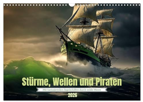 Stürme, Wellen und Piraten (Wandkalender 2026 DIN A3 quer), CALVENDO Monatskalender: Elegante Schiffe auf wilden Wellen (CALVENDO Sport)