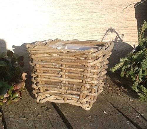 terracotta-toepfe-de Pflanzkorb 18 cm Weide graubeige, kein Kunststoff !! Blumen Pflanzgefäß Blumentopf Korb Landhaus eckig