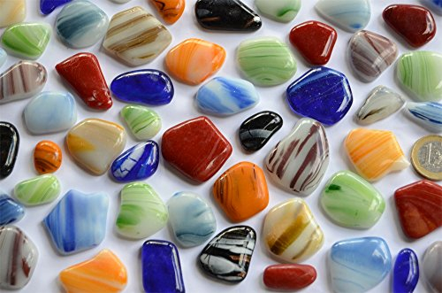 300g (ca.50 St.) unregelmäßige Glas Mosaiksteine marmoriert bunt a 2-4cm frostsicher