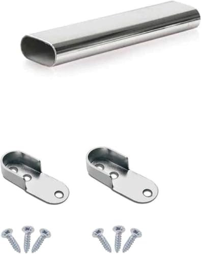 Oval Wardrobe Rail Polished Chrome Hanger Pole Closet, Hanging Rails and Fittings for Clothes (1100mm (1.1m) ~43.3″)