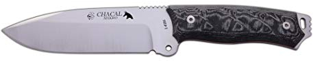 J&V Adventure Knives JV Cuchillo CHACAL MAKRO MICARTA Negra Funda Piel para Caza, Pesca, Supervivencia y Bushcraft Realizado en Albacete + Portabotellas de Regalo