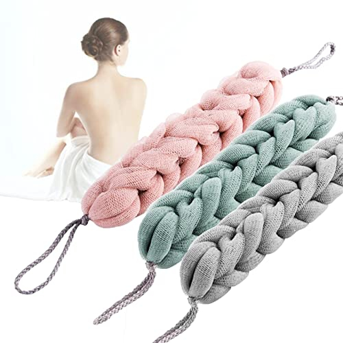 Osuter 3PCS Eponge Loofah Exfoliante Doux Maille fine Fleur de Douche Long Couleur Éponge pour Bain Durable Brosse de Douche pour les Femmes et Hommes
