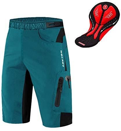 WOSAWE Herren Fahrradhose Kurz mit 3D Sitzpolster Loose-Fit MTB Hose Atmungsaktiv Radfahrren Unterwäsche mit Multi Taschen (Navy XL)