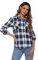 Ietaoo Chemisiers Femme Chemise à Carreaux Coton Manches Longues Flanelle Chemise Blouse Classique Décontractée Shirt pour Automne Hiver Printemps Marine Blanc XXL