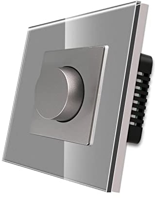 CNBINGO Rotary Dimmer Switch, Manual Light Switches for Dimmable LED/Incandescent/Halogen Lamps, Grey Tempered Glass, No Neutral Wire Required, 1 Way, 220V AC, 500W