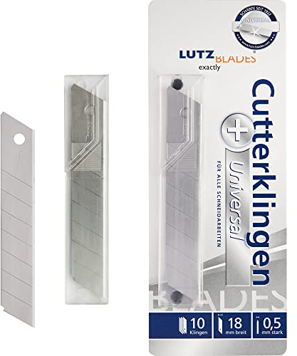 LUTZ BLADES Profi Cutterklingen, Cuttermesser Klingen 18mm, 0,5mm stark, 10 Ersatzklingen für alle gängigen Cutter- und Teppichmesser, für Handwerker, zum Basteln, Teppich schneiden und mehr