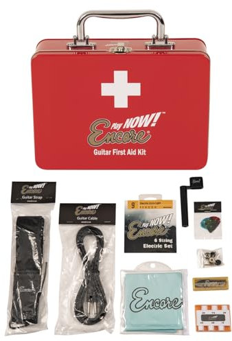 Encore First Aid Kit for Guitarists - Electric Guitar Accessory Kit, Includes Strings, Strap, Capo & Free Online Lessons
