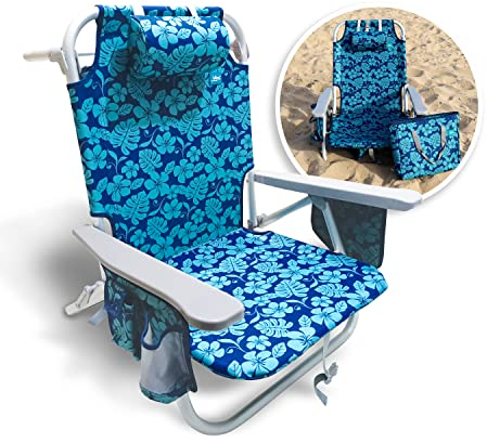 Bliss Hammocks BBC-350-BF Klappbarer Strandkorb, 5 Liegepositionen, abnehmbare Kühltasche, Blaue Blume