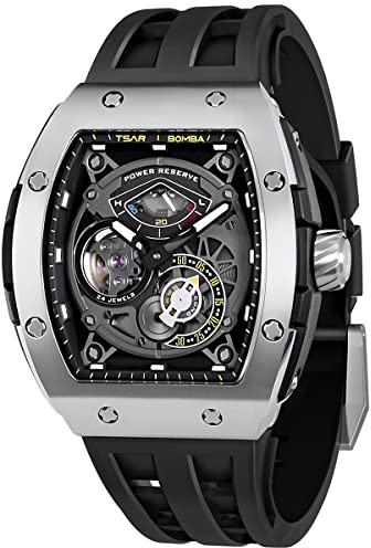 TSAR BOMBA Luxus Herren Automatik Uhr-Keramiklünette-Saphirglas-51M Wasserdicht Herrenuhr-Tonneau Armbanduhr Silikonarmband Leuchtend Elegante Geschenke für Männer