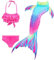 NAITOKE Meerjungfrauenschwanz zum Schwimmen für Kinder mit Bikini für Mädchen,3pc ohne Monoflosse