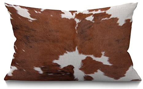BGBDEIA Cowhide Cushion Cover Leopard Farm Animal Tri Color Brown Cow Cotton Linen Decorative Rectangular Throw Pillow Cover Pillowcase for Sofa and Bed Couch 12X20 30 x 50 cm
