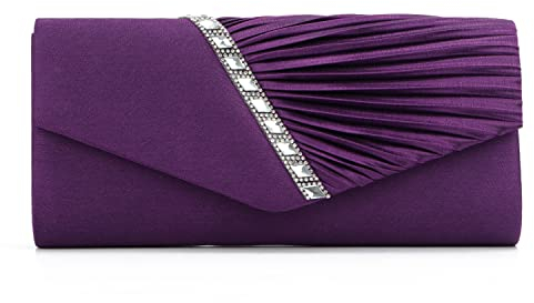 EVEOUT Pochettes et Clutches Sac à Main pour Femme Satin avec Cristal Sac de Soirée Bourse de mariée pour Mariage (Violet)