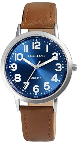 Excellanc Herren-Uhr Kunstleder Dornschließe Leuchtzeiger Analog Quarz 2900232 (braun blau)