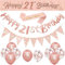 DEARLIVES 14 Pieces 21st Happy Birthday Party Supplies, Rose Gold Decorations Including Banner, Straps, Triangle Flag Bunting, Confetti Latex Balloons