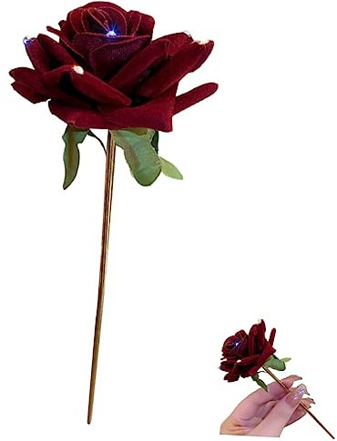 Beatifufu Rhinestone Red Rose Hairpin Elegant Chinese Style Hair Stick for Women Party Banquet Daily Hair Bun Accessory