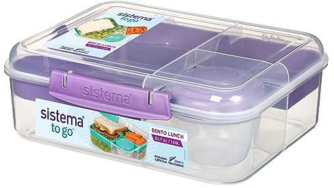 Sistema TO GO fiambrera bento | Fiambrera con tarrina para yogur o fruta | 1,65 l | Sin BPA | Morado bruma
