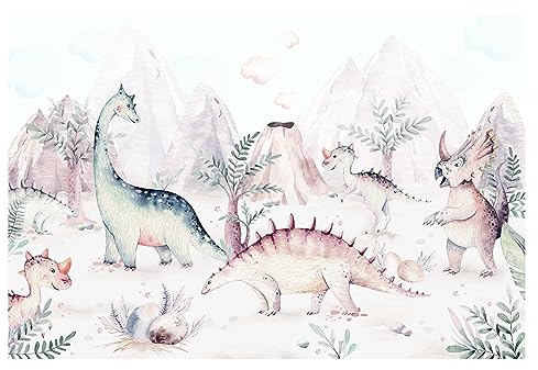 Bilderwelten Fototapete Babyzimmer Aquarell Dinowelt 255x384 cm Vlies-Tapete XXL Smart Wandtapete Wanddekoration Kinder Kinderzimmer