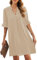 ANFTFH 2025 Damen Casual Lose Sundress Mini Kleid Kurzarm Shift Kleider Sommer Strandkleid Beige XXL