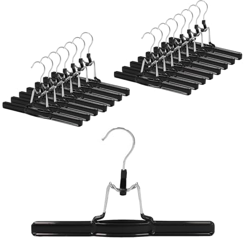 16 x Hosenbügel Klemmbügel schwarz VonBueren | Hosenspanner aus Metall | Kleiderbügel für Hosen | rutschfest | mit drehbarem Haken