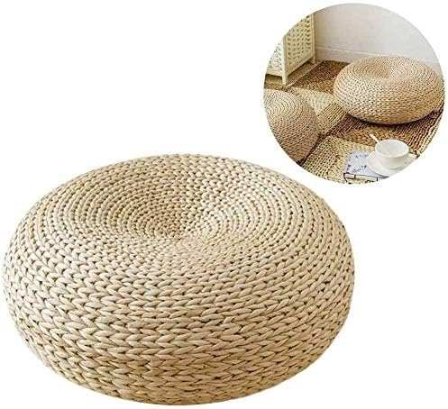 SPSMOKH Coussin de sol rond en paille tissée à la main - Style japonais - Tatami - Fabriqué à la main - Respectueux de l'environnement - Coussin de siège plat en paille tricotée pour décoration de