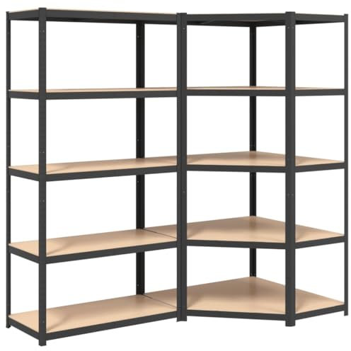 Coavain 2 Stück 90x45x180 cm Lagerregal für Innenräume Eckregal mit 5 Höhenverstellbare Büro Schwerlastregale Kellerregal Waschküche Abstellraum Regal Dekoregal Grau Stahl