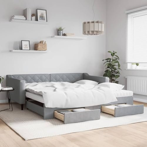 Festnight Tagesbett Ausziehbar 100x200 cm mit Matratze Schubladen Bettkasten Schlafsofa Gästebett Bettsofa Ausziehbett Funktionsbett Polsterbett Sofabett Bett Sofa mit Schlaffunktion