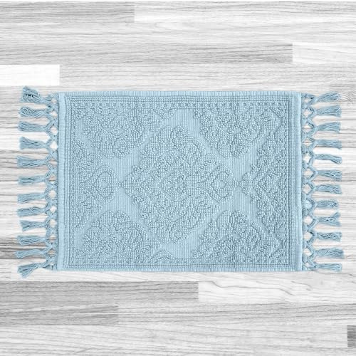 Jean Pierre - Ricardo Bath Mat, Woven Fringe Bathroom Rugs, 100% Cotton, Premium Bathroom Decor - Measures 27 x 52 - Light Blue