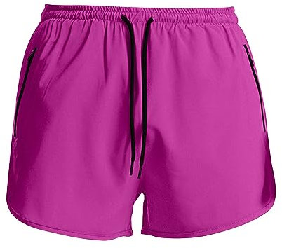 BOTCAM Housse de couette, soie glacée, short à séchage rapide, pantalon quart de loisirs pour homme avec fermeture éclair, Rose, S