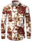 PARKLEES Men's Linen Stylish African Traditional Pattern Printed Long Sleeve Button up Shirt, White Red, Large
