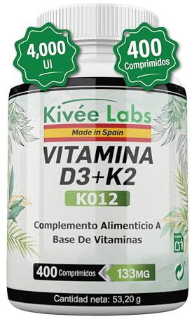 400 Micro Comprimidos Vitamina D3 y K2 4000 UI Dosis Alta | Vitamina D Colecalciferol Vegetariano Contribuye a la Función Normal del Sistema Inmunológico para Músculos y Huesos, 400 Días de Suministro