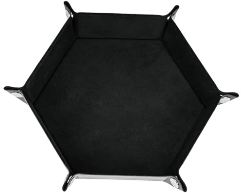 Cusdie Dice Tray Folding Hexagon Dice Tray Leather and Velvet Dice Holder for DND Dice Game Table Games (Black)