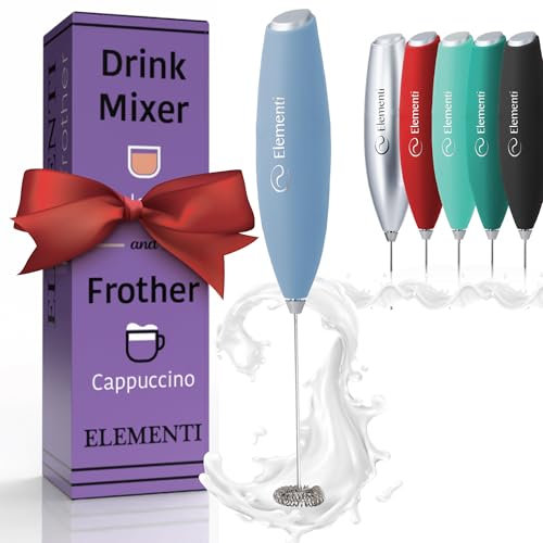 Elementi Milk Frother Handheld - Powerful Mini Coffee Frother Whisk - Hand Held Coffee Whisk Electric & Frappe Maker - Drink Mixer, Stirrer & Electric Milk Foamer (Pastel Blue)