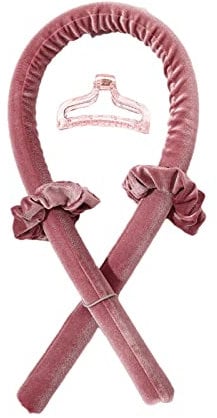 Heatless Curling Rod Headband Foam Iron Curler Ribbon Set, Silk Hair Rollers for Long Hair, No Heat Soft Curls, Portable DIY Tools for Women, Girls - Great - Pink