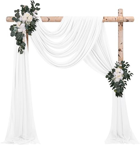 4 Paneele Hochzeitsbogen Querbehang Drapierstoff,73cm x 610cm Cremeweiß Chiffon-Stoff Transparenter Tüll Hintergrund Vorhang Kulissenvorhänge für Fotografie Bogen Bühne Party Hochzeit Torbogen