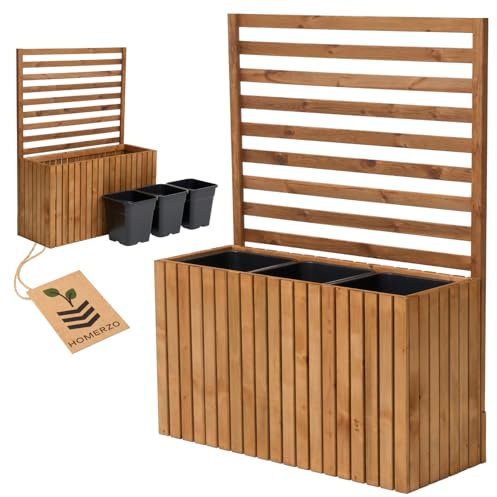 Pflanzkübel mit Rankgitter Spalier mit Pflanzkasten Blumenkasten aus Holz für Garten Balkon Terrasse Hochbeet mit 18L Kunststoff-Pflanzeneinsatz (vertikal-braun, 98x36x55 H130)