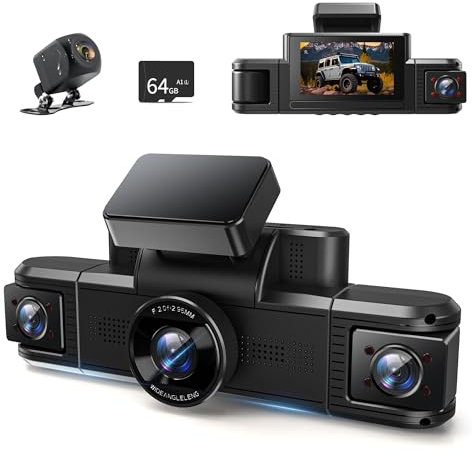 Veralady Dash Cam Front and Rear Wireless, 2K Dashcam for Car 4 Channel Built-in 5G Wi-Fi Night Vision with IR Lights, Car On-Dash Mounted Cameras with 3 IPS Screen Loop Recording Parking Monitor