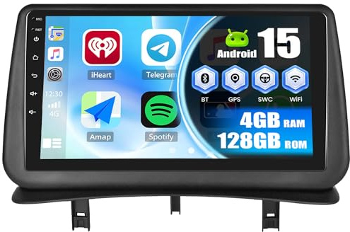4+128G Android 15 Autoradio pour Renault Clio 3 (2005-2014) Android Auto & CarPlay sans Fil, 9’’ Incell écran Tactilel Mirror Link Bluetooth WiFi GPS FM/RDS EQ SWC AHD Caméra de Recul MIC