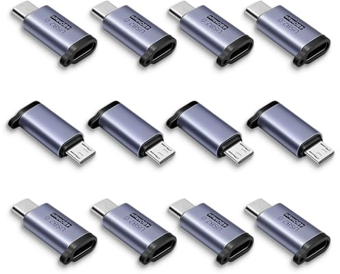USB C auf Micro USB Adapter 12er Pack, Aluminium Gehäuse, unterstützt 18W FCP/QC Schnellladung & Datensync, 480 Mbps, für Samsung, Huawei, Xiaomi, Powerbank