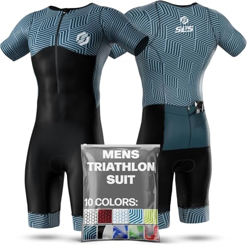SLS3 Triathlon Suits Mens - Aero Sleeved Mens Tri Suit, Carbon Teal, M
