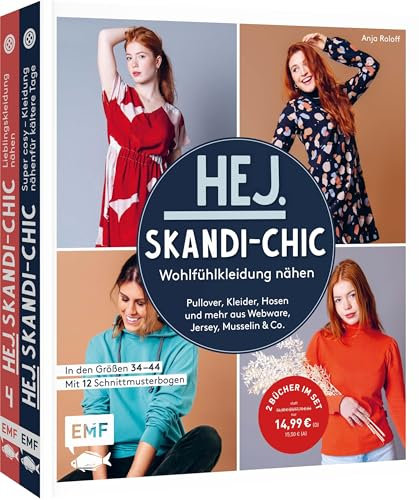 Hej.Skandi-Chic – Wohlfühlkleidung nähen – Doppeltes Nähglück: 2 Bücher im Set: Pullover, Kleider, Hosen und mehr aus Webware, Jersey, Musselin & Co. | Größe 34–44 | Mit 12 Schnittmusterbogen