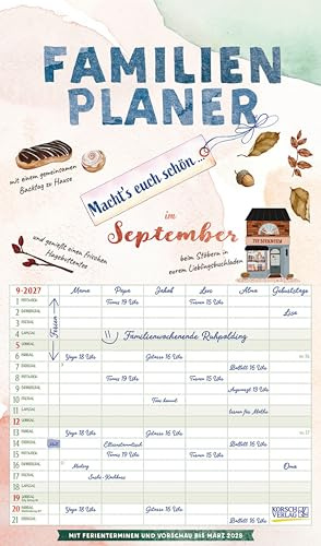 Macht's euch schön 2027: Familienplaner mit 6 breiten Spalten. Familienkalender für die ganze Familie. Mit Ferienterminen, Vorschau bis März 2027. Format 27 x 46 cm.