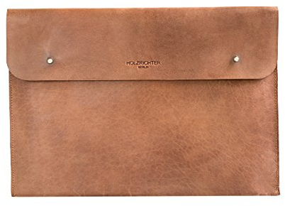 HOLZRICHTER Berlin Laptop 13“ Sleeve - Premium Hülle aus Leder – Ledertasche für Notebook Apple MacBook Pro 13 2018 2019 Air Retina – Camel-braun