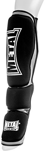 METAL BOXE Protège Tibias+Pieds Néoprène Protège Tibias-Pieds MMA Combat Libre Gris Noir M