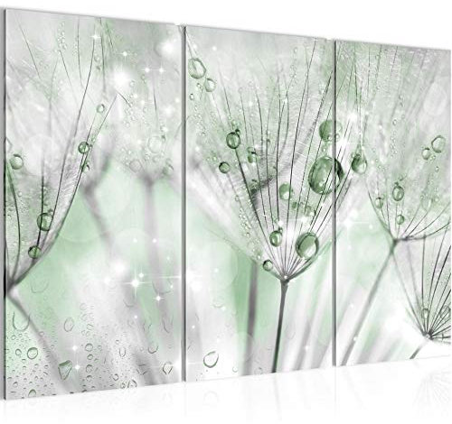 Runa Art Wandbilder Pusteblume Bild XXL Wohnzimmer Schlafzimmer Grün Grau Natur 120 x 80 cm 3 Teilig 019931b