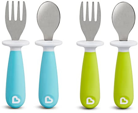 Munchkin 4 Count Raise Toddler Fork and Spoon, Blue/Green, 12+