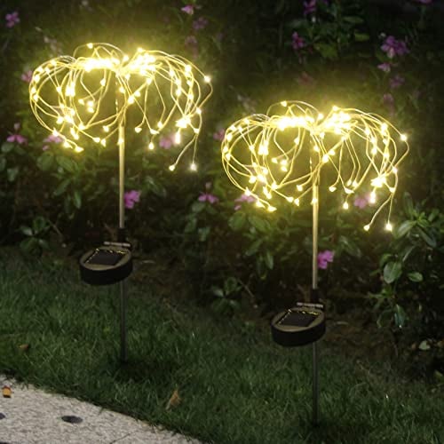 HELESIN Solarleuchten für Außen Garten 2 Stück, 2 Beleuchtungsmodi Gartendeko für Draußen wetterfest, 105 LED Solar Feuerwerk Gartenlichter, Solarlampen für Außen für Rasen Feld Deko(Warmweiß)